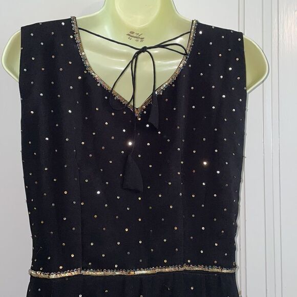 Vtg black & gold sequined, spangled & beaded dressy dress - Picture 9 of 11